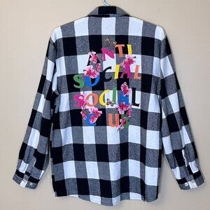 Anti Social Social Club Flannel Plaid Floral Button Down Shirt - Men's Size L
